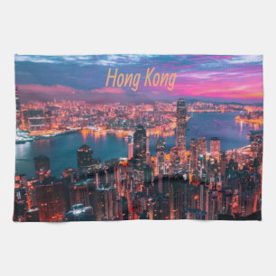Hongkong Skycraper Skyline Night Lights Geschirrtuch