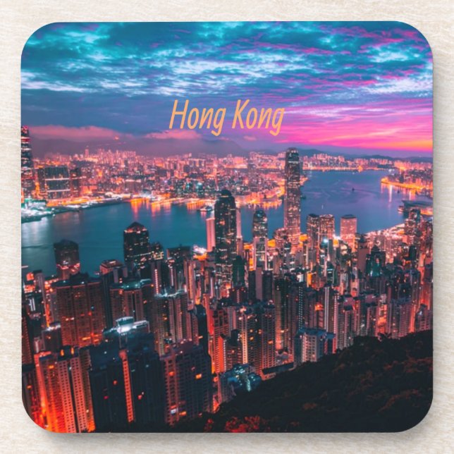 Hongkong Skycraper Skyline Night Lights Getränkeuntersetzer (Vorderseite)
