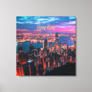 Hongkong Skycraper Skyline Night Lights Leinwanddruck