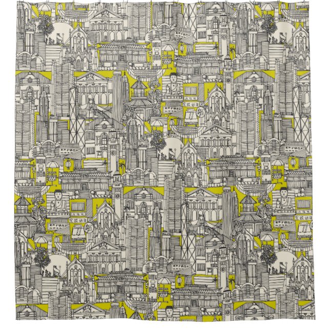 Hongkong Toile de jouy chartreuse Duschvorhang (Vorderseite)