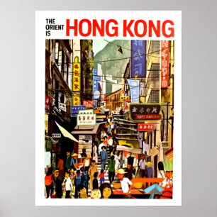 Hongkong, urbane Straßenmenge, Orient, Vintage Poster