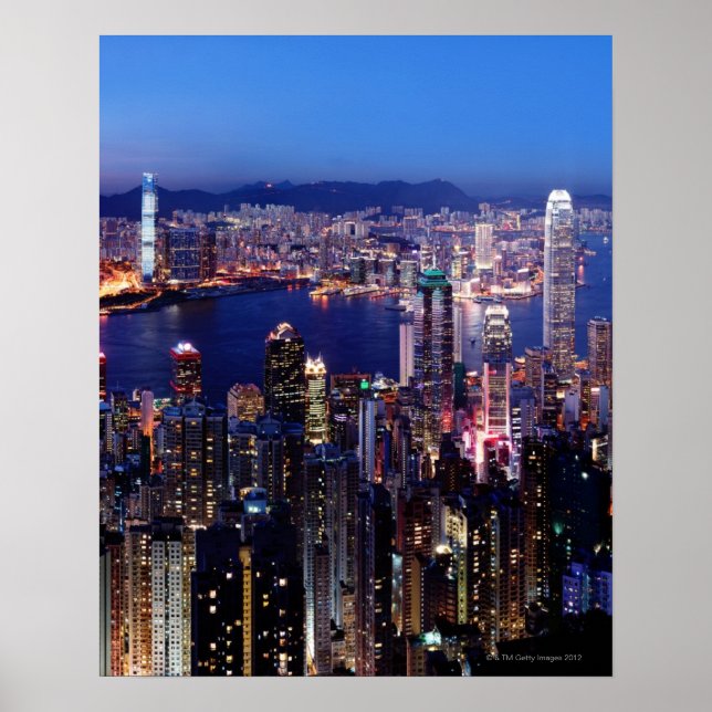 Hongkong Victoria Harbour bei Nacht Poster (Vorne)