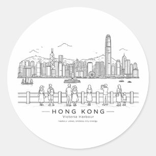 Hongkong Victoria Harbour Line Art Runder Aufkleber