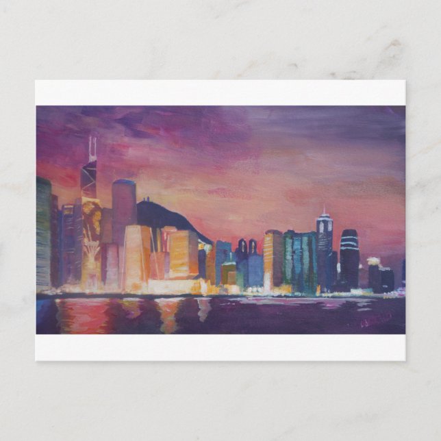 Hongkonger Skyline bei Nacht Postkarte (Vorderseite)