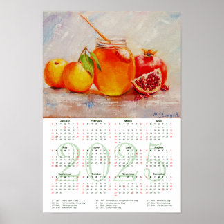 Honig, Äpfel und Granatäpfel. Art-Kalender 2025 Poster