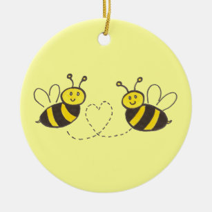 Honig-Bienen mit Herzen Keramikornament