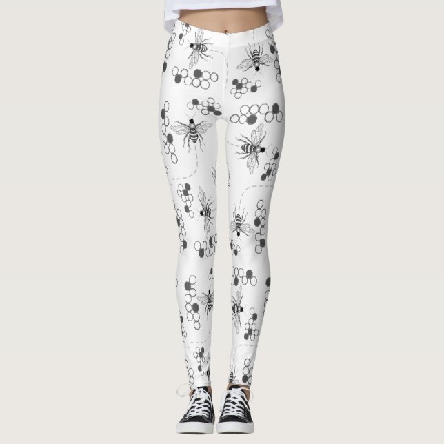 Honig-Bienen und Klee-Schwarzweiss-Leggings Leggings (Vorderseite)