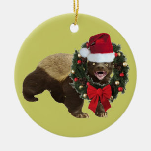 Honig-Dachs-Santa-Hut-Christbaumschmuck Keramikornament