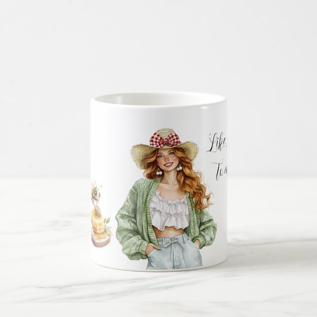 Honig für eine Biene Rothaar Hut Grüner Pullover Kaffeetasse (Mittel)