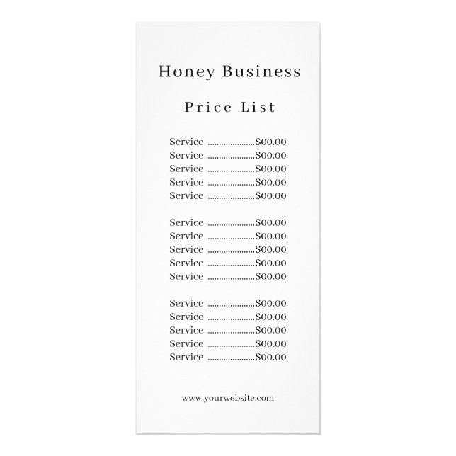 Honig Geschäft Preisliste  Werbekarte (Vorne)