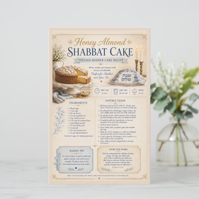 Honig Mandel Schabbat Kuchen, Vintage Blau Rustika (Stehend Vorderseite)