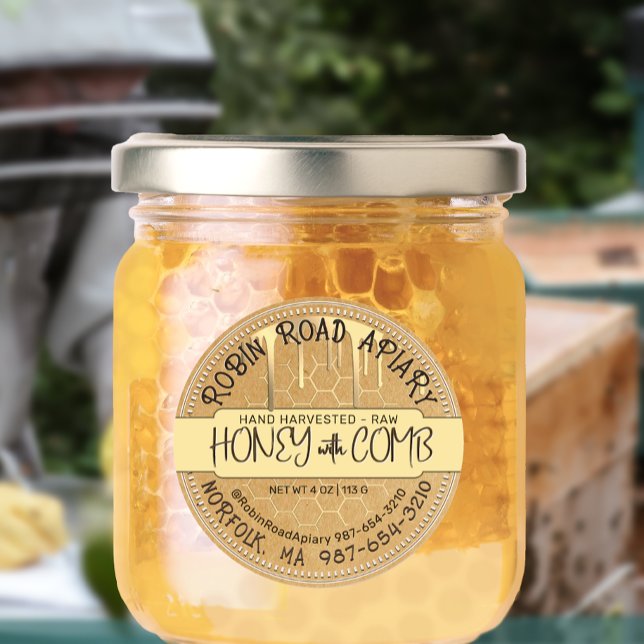 Honig mit Comb Honey-Tropfen und Honeycomb auf Kra Runder Aufkleber (Von Creator hochgeladen)
