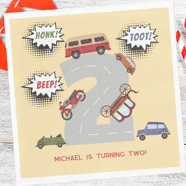 Honig Piepton Retrofahrzeuge zweite Junge Geburtst Serviette