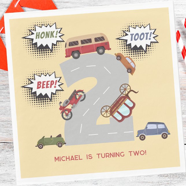 Honig Piepton Retrofahrzeuge zweite Junge Geburtst Serviette (Von Creator hochgeladen)