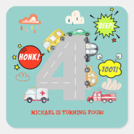 Honig Pieptoto Fahrzeuge vor Jungen Geburtstag Quadratischer Aufkleber