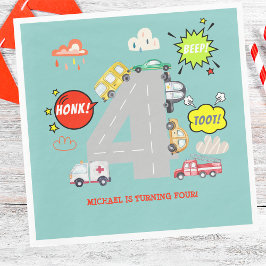 Honig Pieptoto Fahrzeuge vor Jungen Geburtstag Serviette