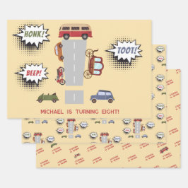 Honig Pieptoto Retrofahrzeuge Junge Geburtstag Geschenkpapier Set