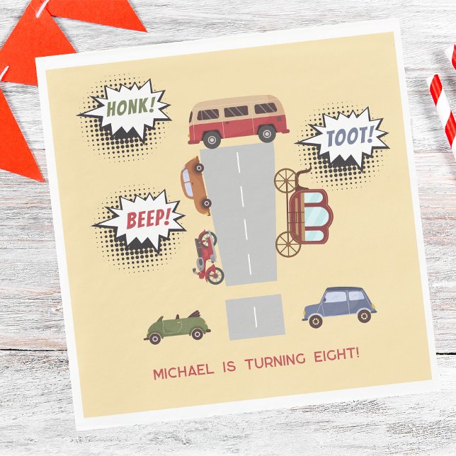 Honig Pieptoto Retrofahrzeuge Junge Geburtstag Serviette (Von Creator hochgeladen)