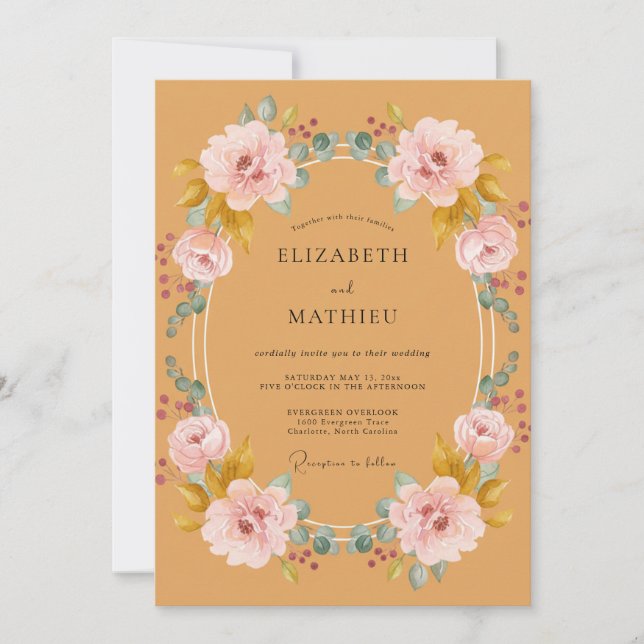 Honig-Rosé-Kranz-Hochzeit Einladung (Vorderseite)