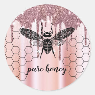 Honig Tropft Bienenverkäufer Imker Vintage Roségol Runder Aufkleber