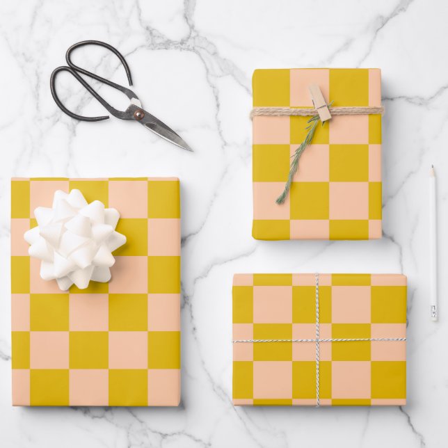 Honig und Peach Checkerboard Geschenkpapier Set (Vorderseite)