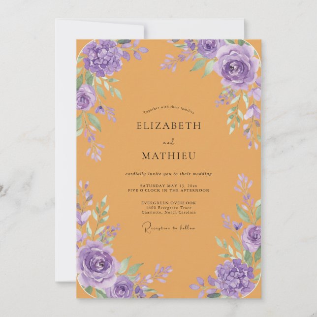 Honig Violette Pfingstrosen Hochzeit Einladung (Vorderseite)