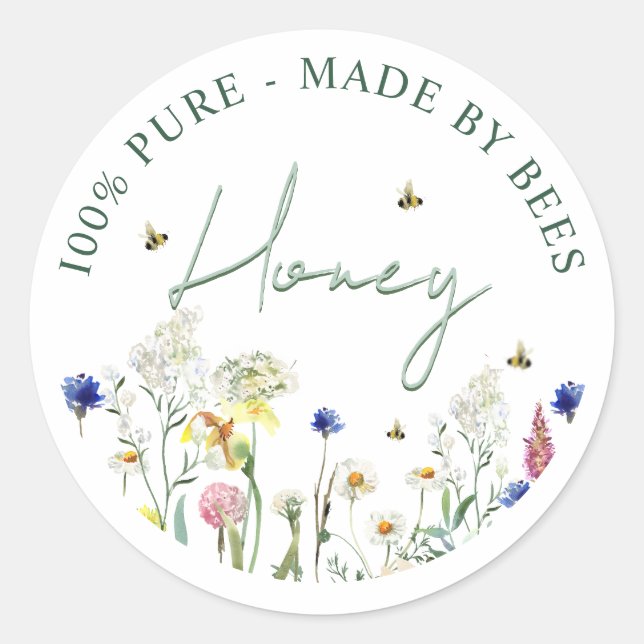 Honig Wildblume Wiese Bee Green Label Blume Runder Aufkleber (Vorderseite)