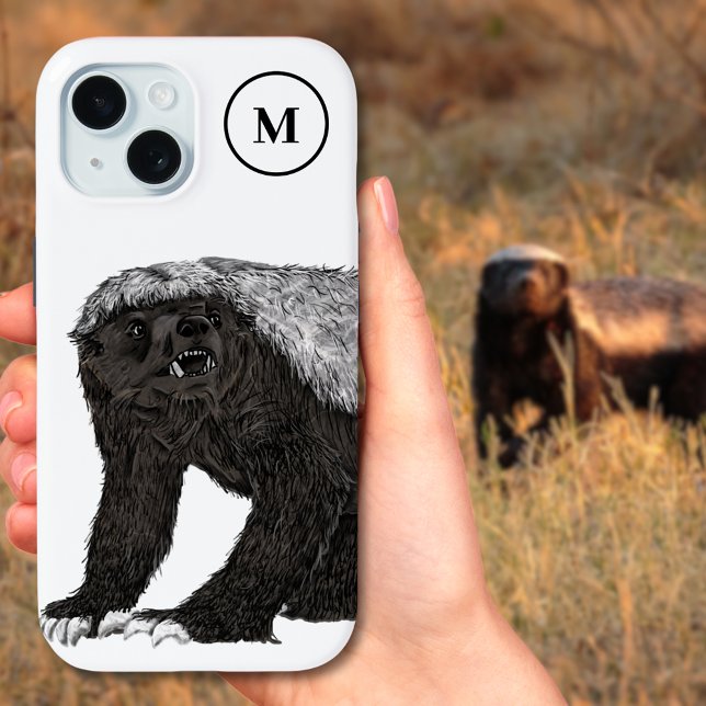 Honigausweis-Monogramm Case-Mate iPhone Hülle (Honey badger black and white personalized monogram initial )