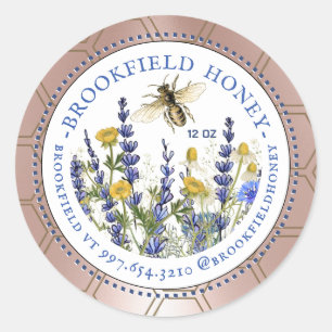 Honigbär 8 oder 12 oz Label Wildblumen Bee Pink Runder Aufkleber