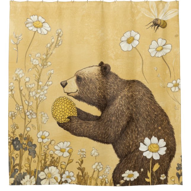 Honigbär auf einer Wildblumenwiese Duschvorhang (Vorderseite)