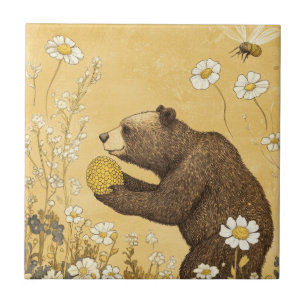 Honigbär auf einer Wildblumenwiese Fliese