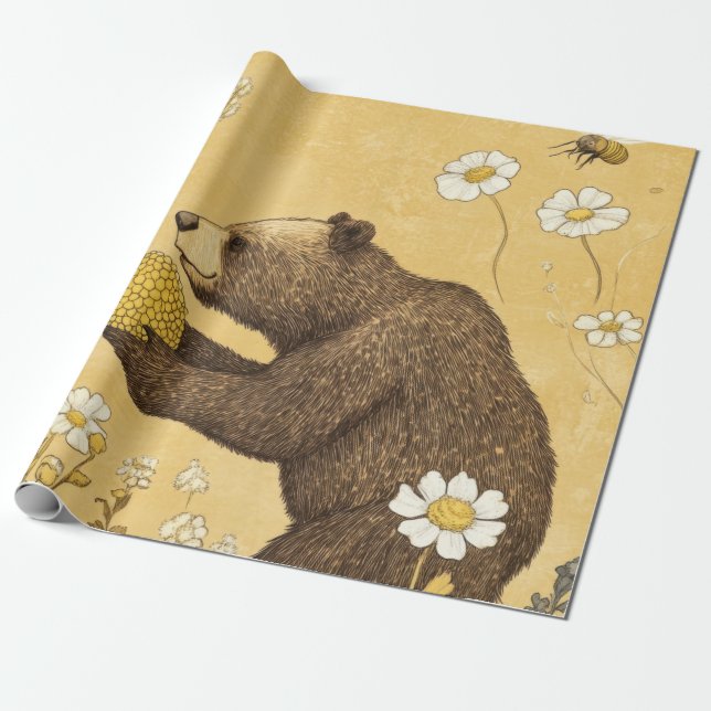 Honigbär auf einer Wildblumenwiese Geschenkpapier (Ungerollt)