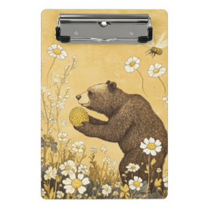 Honigbär in Wiesenblumenfeld Mini Klemmbrett