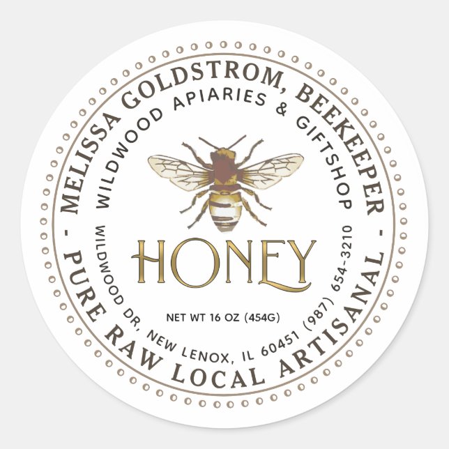 Honigbeere auf Honigwabenmetallic Gold Runder Aufkleber (Vorderseite)