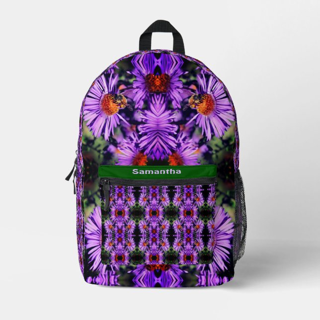 Honigbiene auf Aster-Blume Abstrakt Personalisiert Bedruckter Rucksack (Vorderseite)