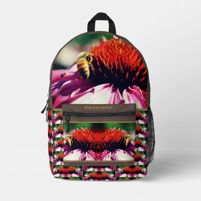 Honigbiene auf Coneflower Daisy Personalisiert Bedruckter Rucksack (Vorderseite)