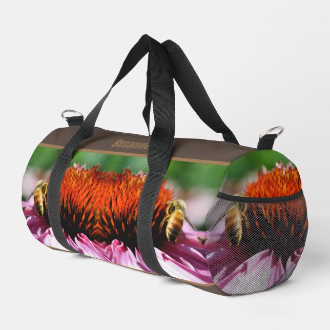 Honigbiene auf Coneflower Daisy Personalisiert Duffle Bag (Rechte Ecke)