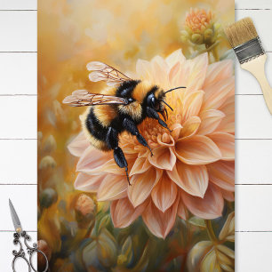 Honigbiene auf einer Pfirsichrosa-Blume-Decoupage Seidenpapier