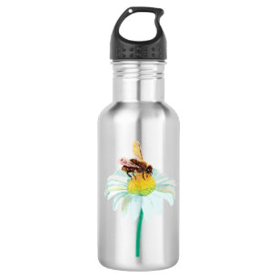 Honigbiene auf einer weißen Blume Edelstahlflasche