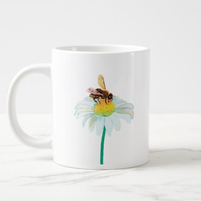 Honigbiene auf einer weißen Blume Jumbo-Tasse (Links)