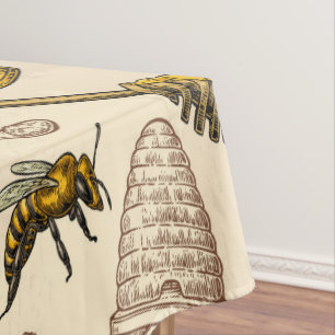 Honigbiene Bienenstock Golden Gelb Vintage Organis Tischdecke
