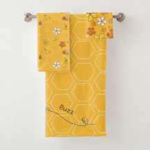 Honigbiene & Blumen-Waben Handtuch-Set