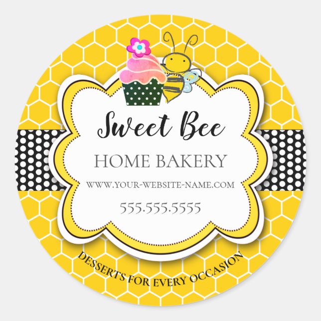 Honigbiene Cupcake Bakery Classic Round Stick Runder Aufkleber (Vorderseite)