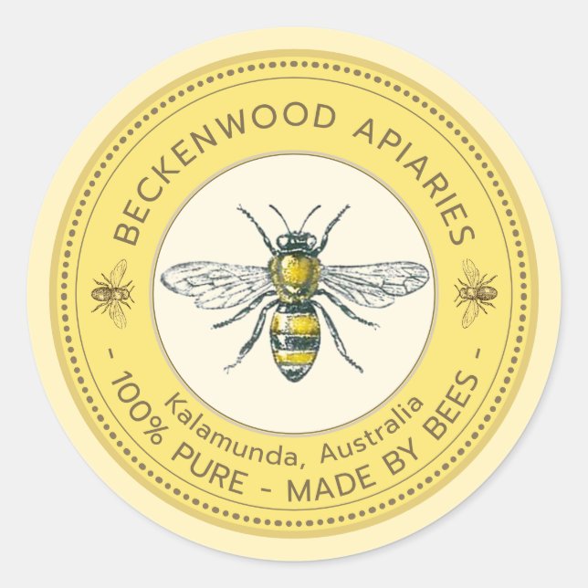 Honigbiene-Etikett Gelber Imker Runder Aufkleber (Vorderseite)