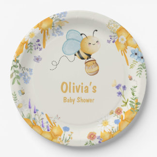 Honigbiene gelb blau floral Babyparty Pappteller
