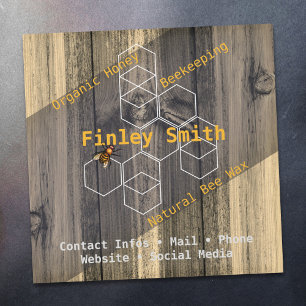 Honigbiene-Hexagon ・ Retro-Holztextur Eigener Text Magnetkarte