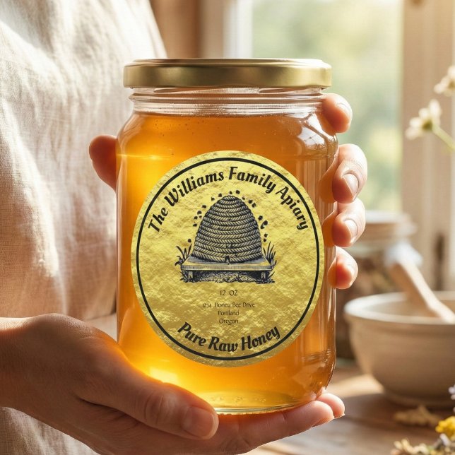 Honigbiene Honey Imitate Gold Jar Apiary Label | H Runder Aufkleber (Von Creator hochgeladen)