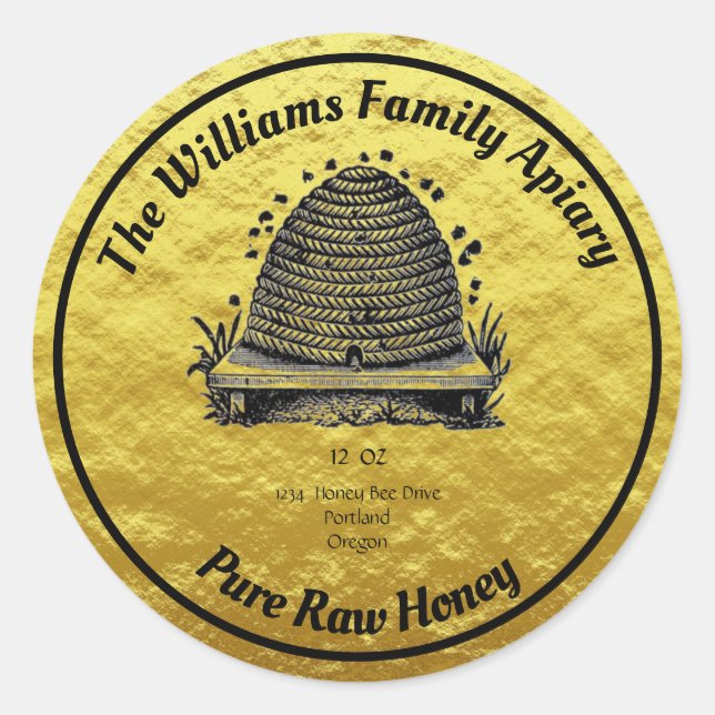 Honigbiene Honey Imitate Gold Jar Apiary Label | H Runder Aufkleber (Vorderseite)