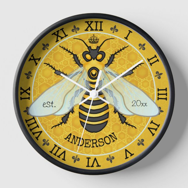 Honigbiene Honeycomb French Bee Bumblebee Custom Uhr (Vorderseite)