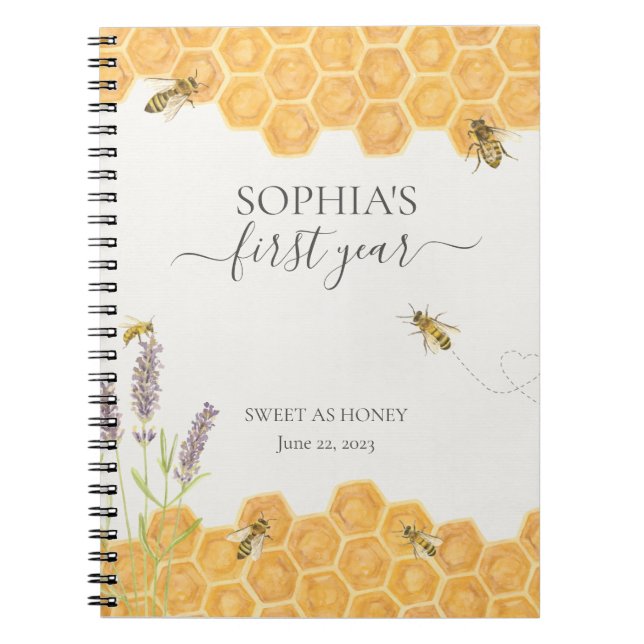Honigbiene im ersten Jahr Meilenstein Babybuch Notizblock (Vorderseite)